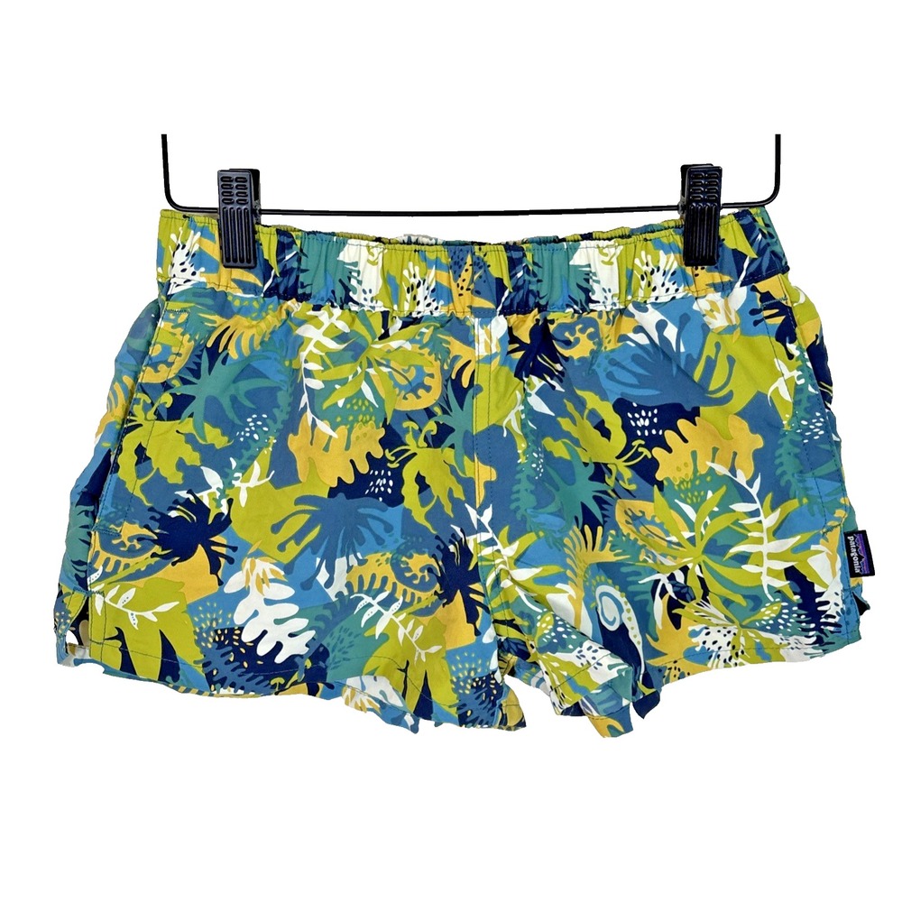 Patagonia Shorts‎ Womens Sz XS Tropical Leaf All Over Athletic Nylon 2" Inseam